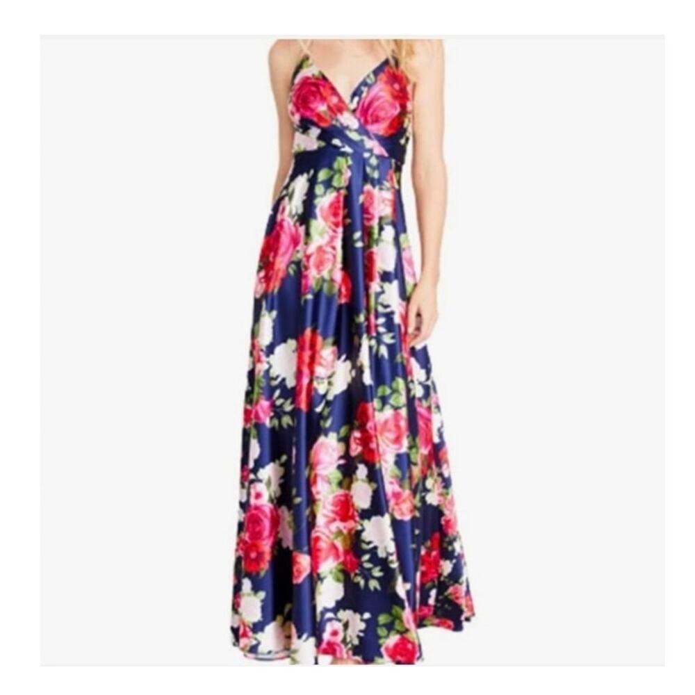 Sequin Hearts Floral Formal V-neck Maxi Flowy Gown Size 7 Garden Girl Fairy